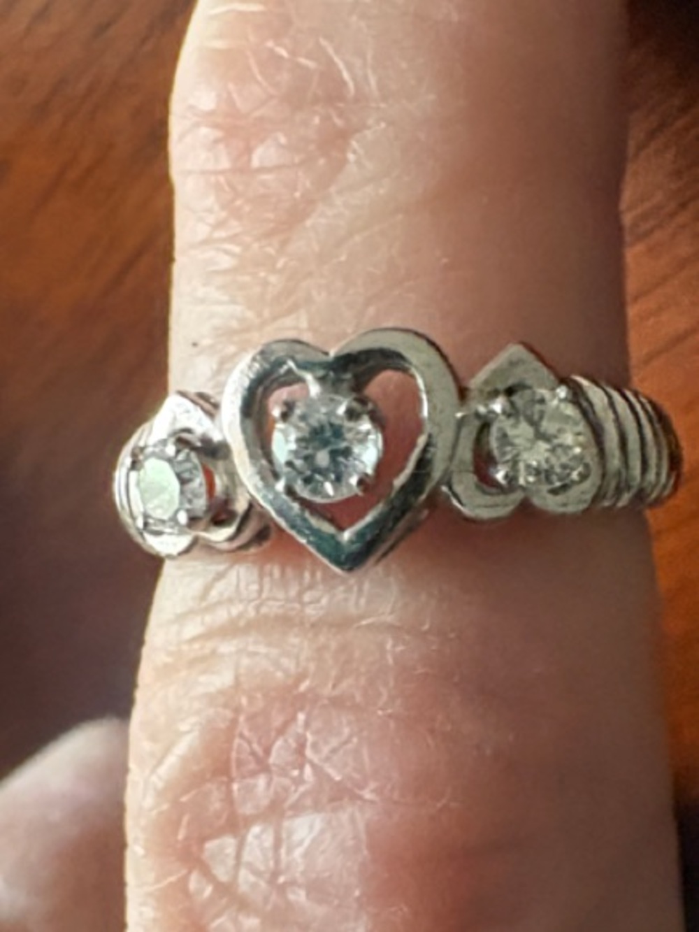 Heart Accent Silver Ring with Clear Stones